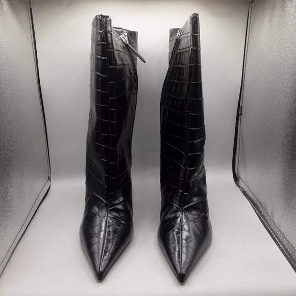 Schutz Mary Croc-Embossed Boots Women's 9B(M) Black Leather Wide Shaft - Picture 2 of 9